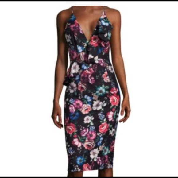 Black halo floral midi dress - Picture 2 of 3